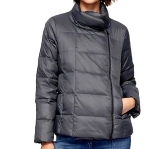 Eileen Fisher Down Puffer Coat Black Asymmetric Jacket